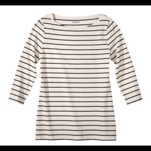 Merona Tops - Ivory with black stripes boat neck top