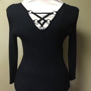 Belldini embellished black ribbed sweater