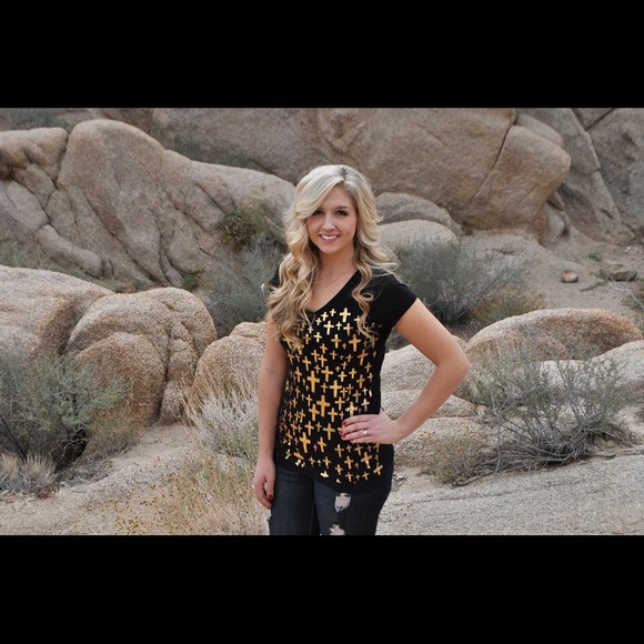 Black shirt with Gold Crosses