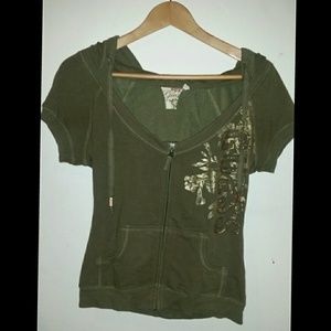 Army green Guess hoodie.