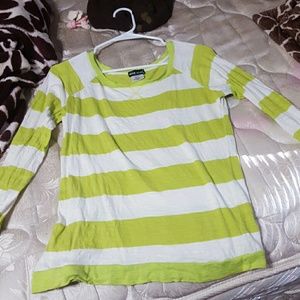 Lime green and white striped long sleeve t shirt