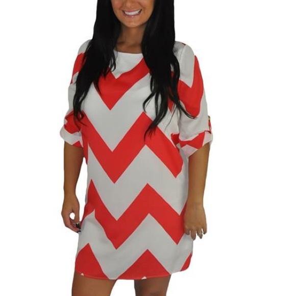 Red and White Chevron 3/4 sleeve dress
