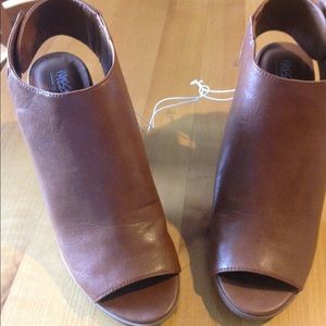 Tan peep toe booties