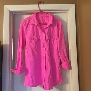 GAP Neon Pink Fitted Boyfriend button-up Shirt