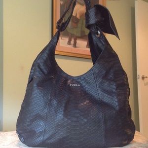 Furla Black snake skin handbag.
