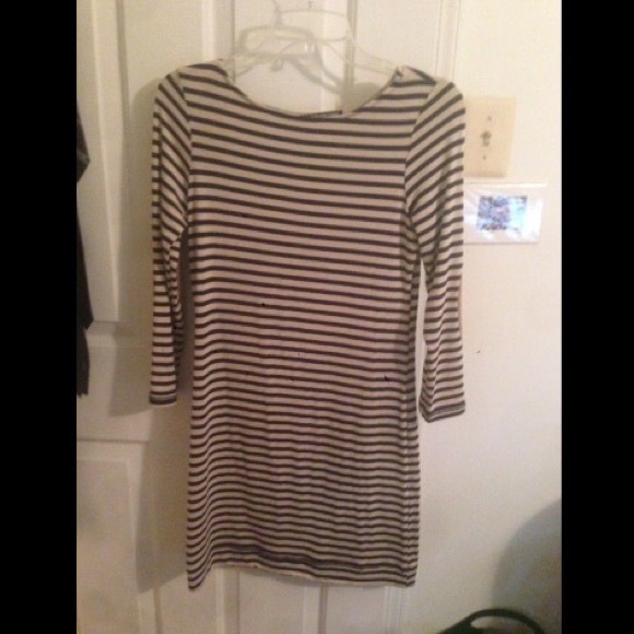 Navy and white striped midi dress