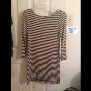 Navy and white striped midi dress