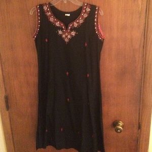 Embroidered colorful embellishments on linen