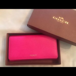 Coach Saffiano Leather Checkbook Wallet - pink