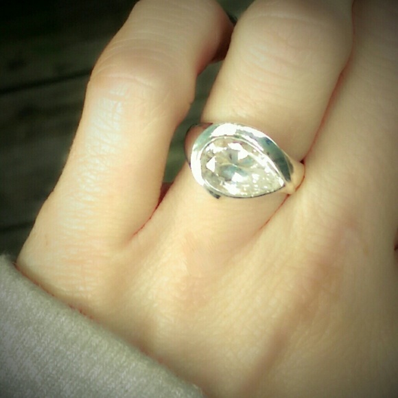 Vintage Jewelry - WOW Modernist Sterling Silver White Topaz Ring