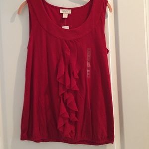 LOFT red tank with chiffon waterfall trim