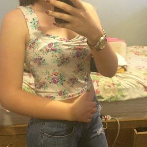 Floral crop top open back