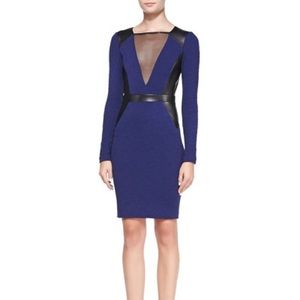 Long Sleeve Textured Knot Dress, Leather Panels