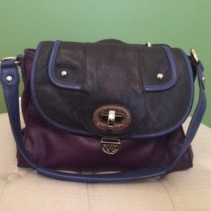 Color blocked purple and blue faux leather purse