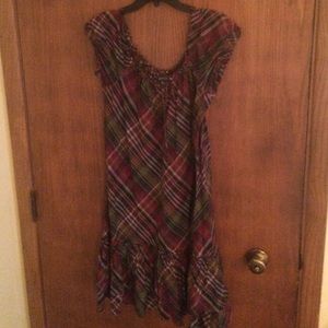 Adjustable neckline with tie plaid ruffle dress