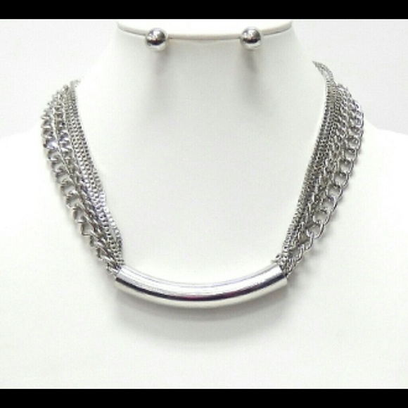 Sleek Silver Necklace and Ball Earring Set