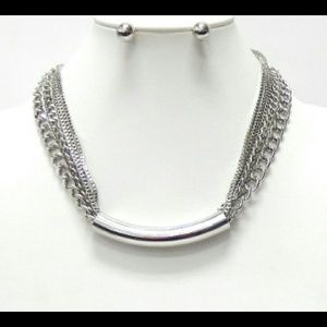 Sleek Silver Necklace and Ball Earring Set