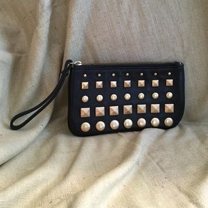 J. Crew Black Leather Studded Wristlet