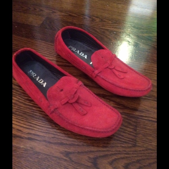 PRADA NEW RED SUEDE DRIVER LOAFERS SIZE 7 - Picture 2 of 3