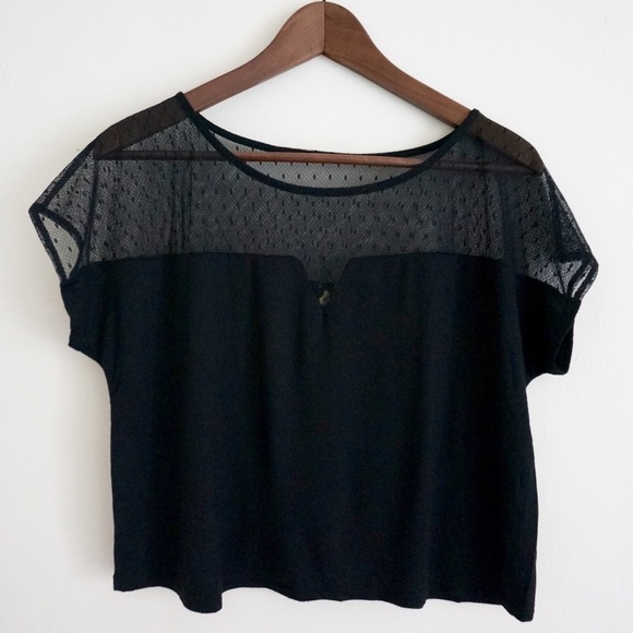 BCBGeneration Tops - BCBGENERATION Black Mesh Top Crop Top