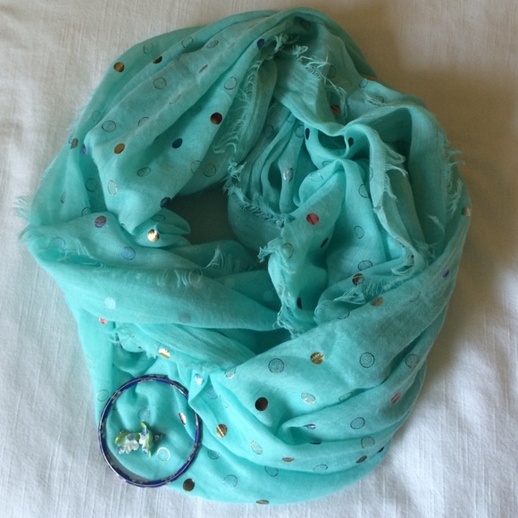 Nine West Circle Infinity Aqua Foil Dot Scarf