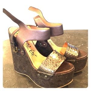 LANVIN WEDGES PLATFORM METALLIC PYTHON