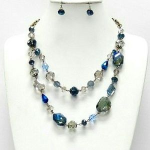 Alluring Blue Crystal Necklace and Earring Set