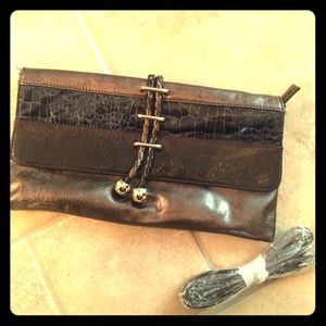 Metallic faux reptile clutch. Pewter blue charcoal