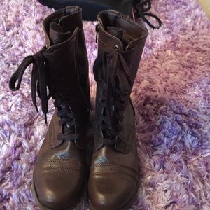 Brown combat boots