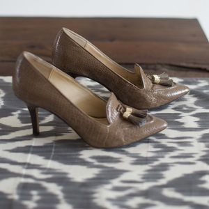 Anne Klein Tassel Top Crocodile Skin Heels