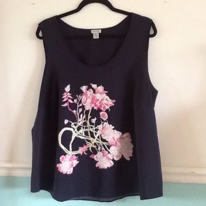 🔵 Paraphrase Navy Blue Tank Top with Flowers