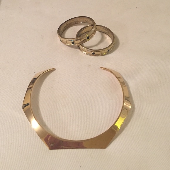 J Crew gold choker necklace and 2 bangles