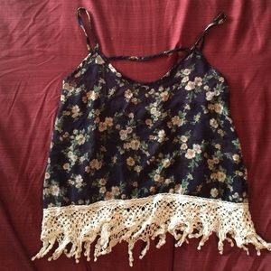 Floral lace crop top tank