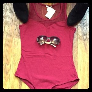 Maroon body suit with lace top