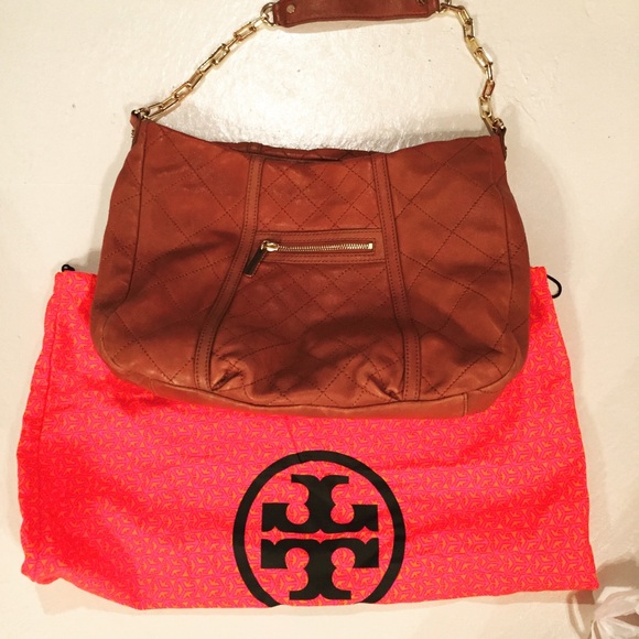 Authentic Tory Burch large quilted leather bag