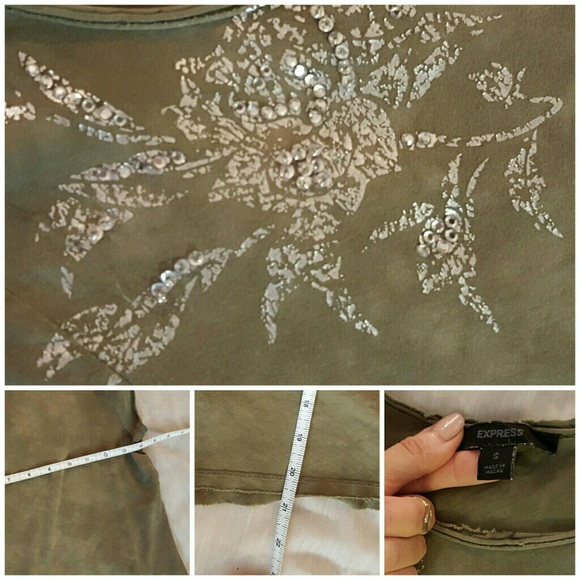 EXPRESS raw edge army green embellished tee s - Picture 2 of 4