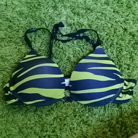 Front clasp green zebra print pushup bra
