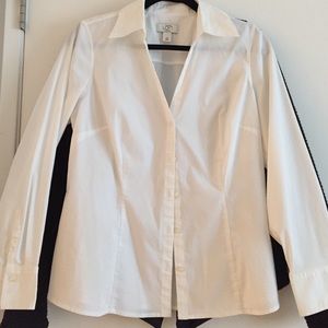 Anne Taylor LOFT. Petite white button down blouse