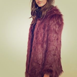 Faux fur burgundy coat