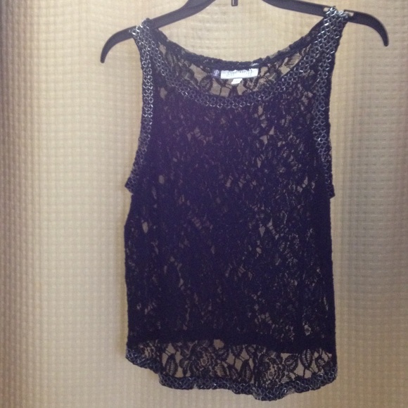 Black lace with silver beaded edging tank