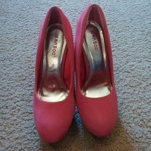 Pink Suede Platform Heels