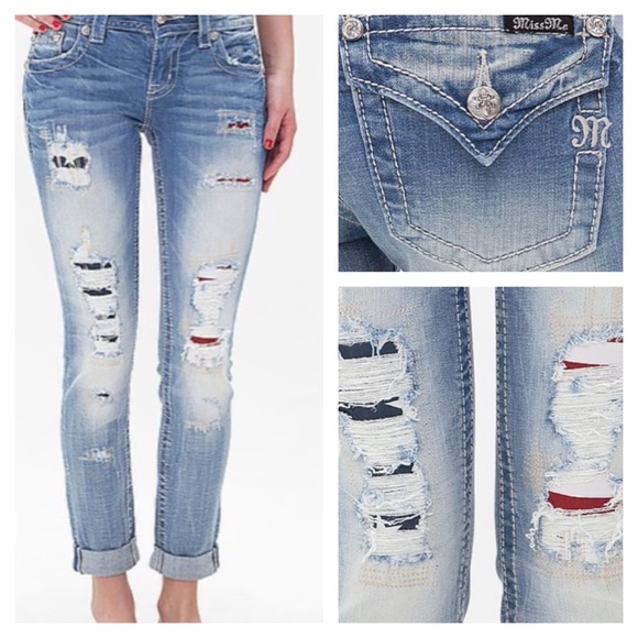 Women's Miss Me cuffed skinny jeans, lightly worn