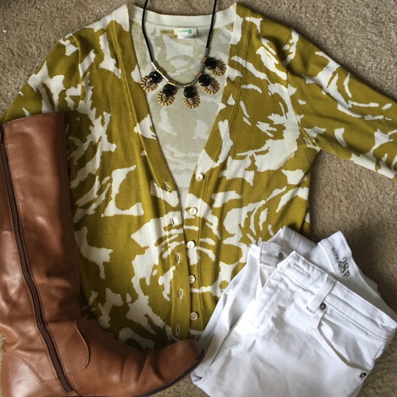 J Crew Mustard patterned cardigan