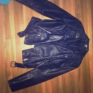 Faux leather motor jacket