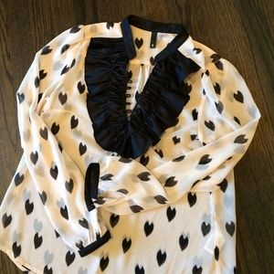 H&M Satin ruffle blouse.  Sheer with heart print.