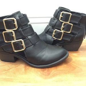 Black Booties with Golden Buckle