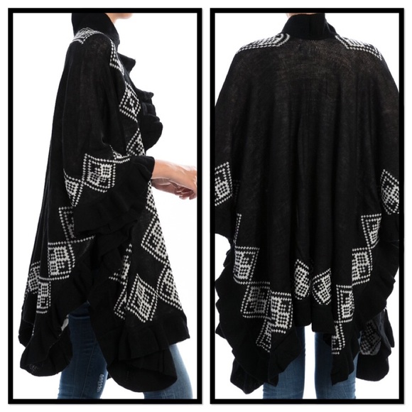 PATTERNED RUFFLED EDGE SWEATER COAT - Picture 3 of 4