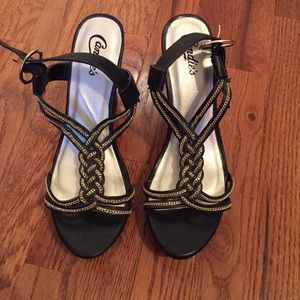 Black with Gold chain wedges