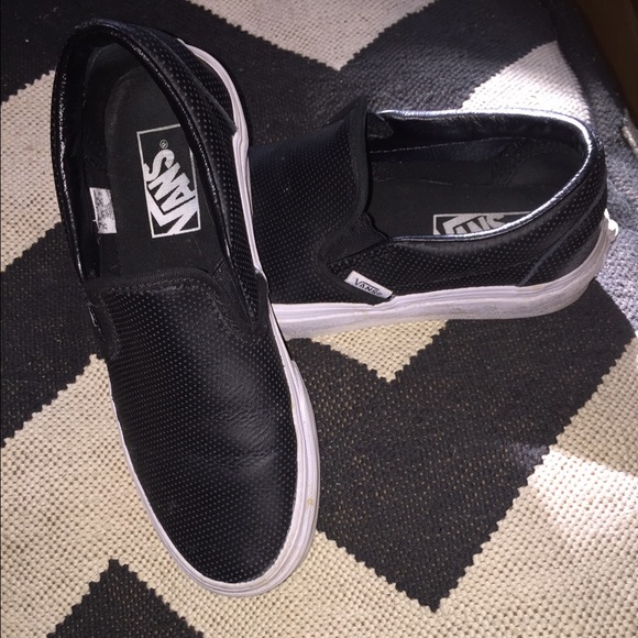 Vans Shoes - Vans perforated black leather slip ons. Like new!