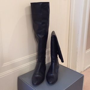 Pour la Victoire Black Leather Over the Knee Boots